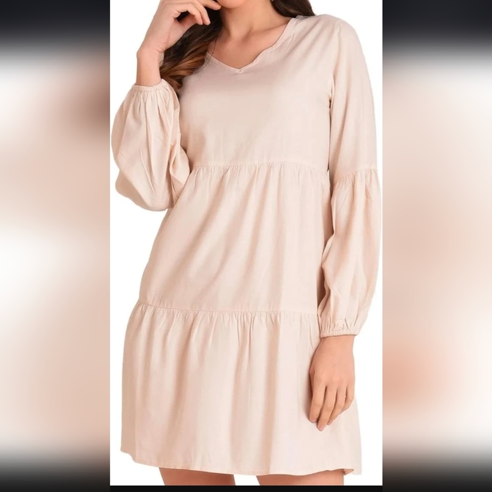NEW 14-16 Miss Lavish London Long Sleeve V-Neck Tiered V-Neck Mini Dress